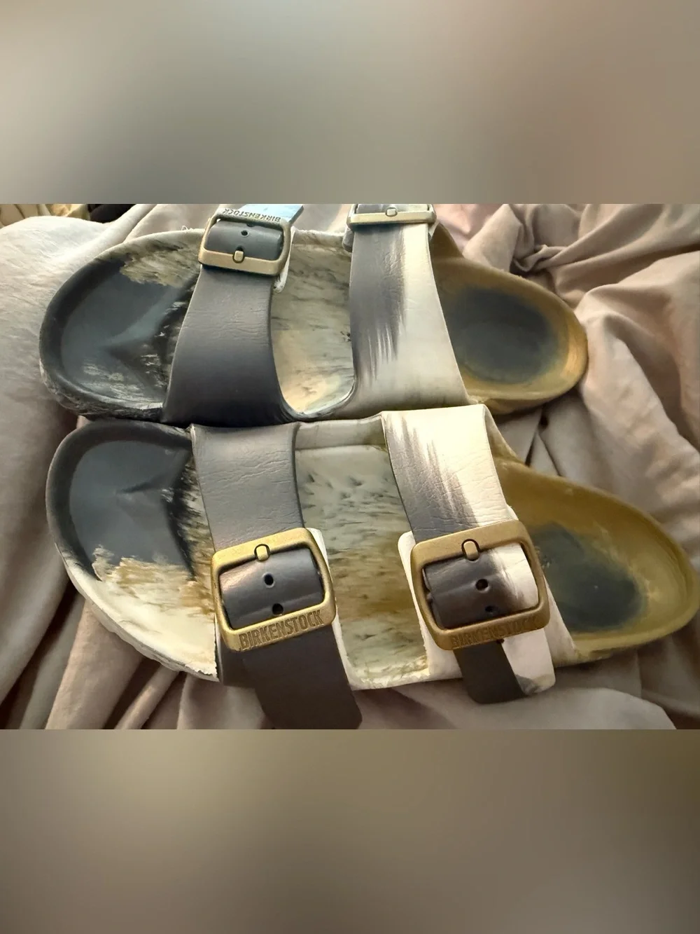 Birkenstock Arizona EVA sandals, marbled design, guc, sz 38. Comfy!